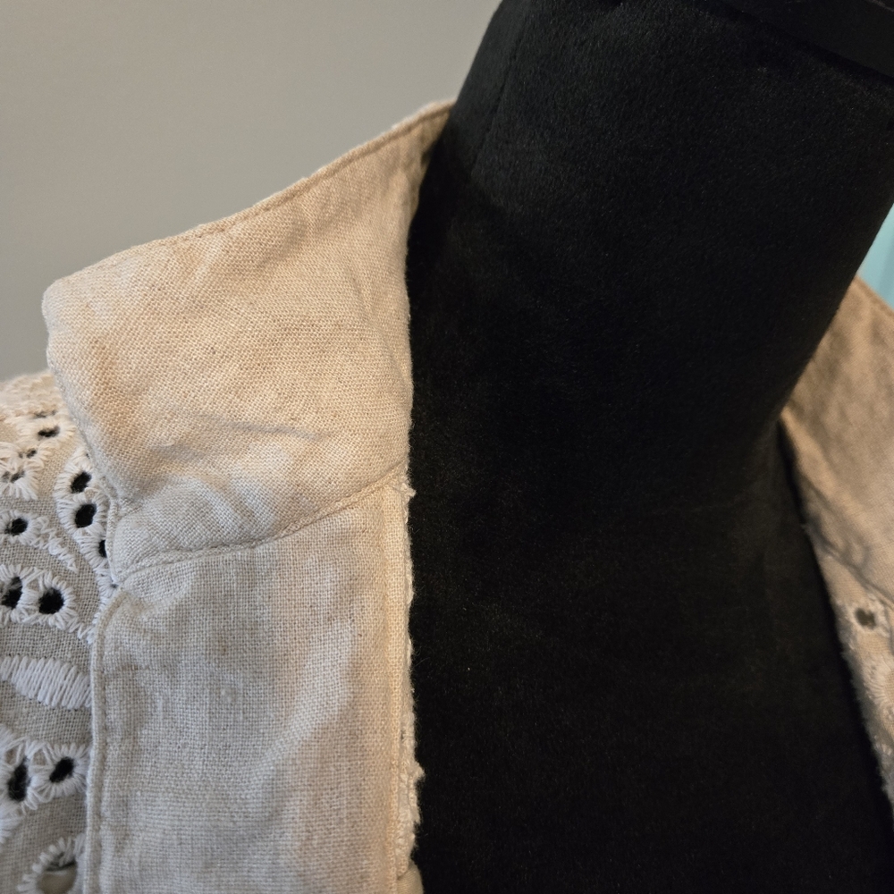 Chico's linen blend size 1 eyelet cream jacket blazer - Picture 3 of 7